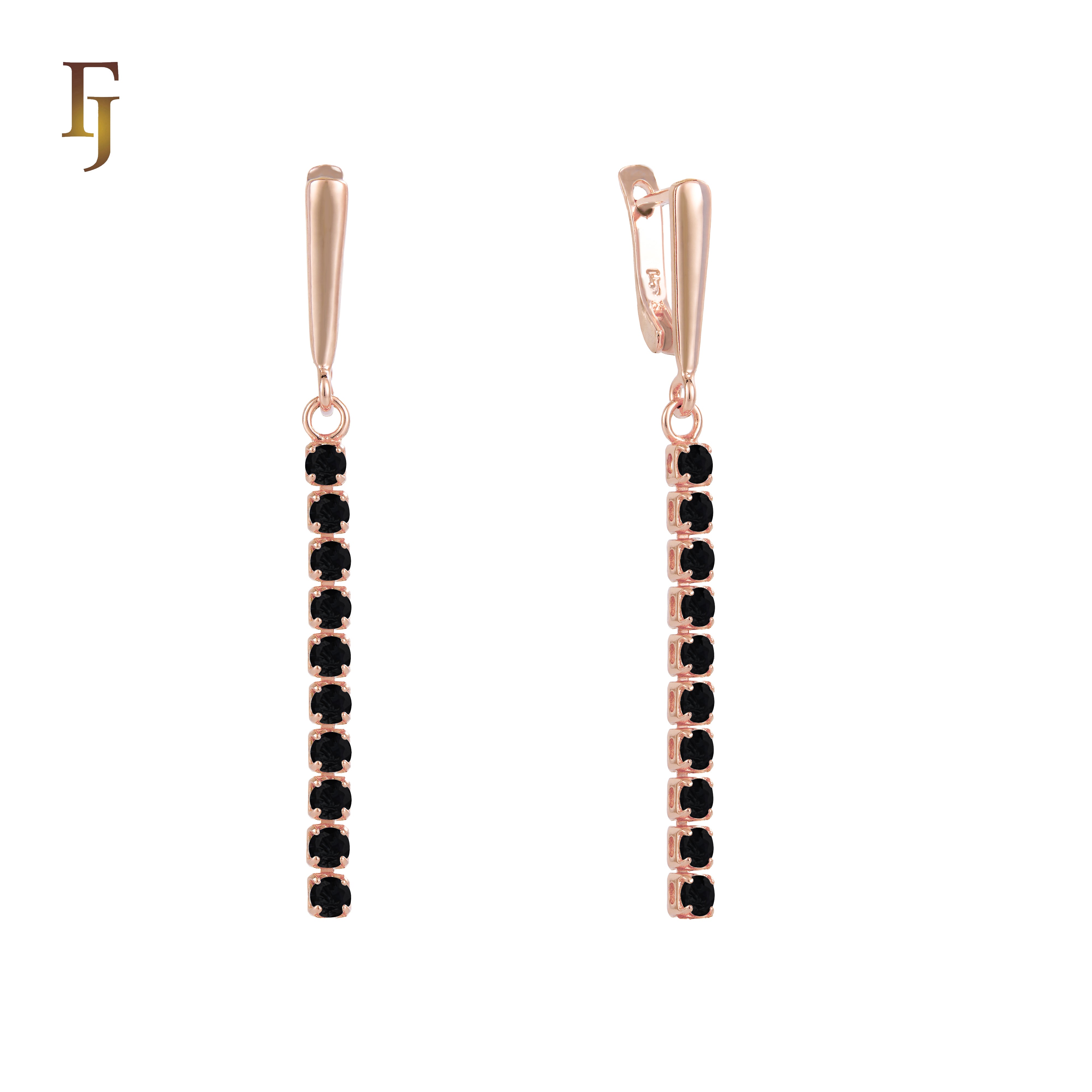 Gold Long Drop Earrings with CZ Tennis Chain – Elegant Sparkling Dangle Earrings for Women – FJ Jewelry