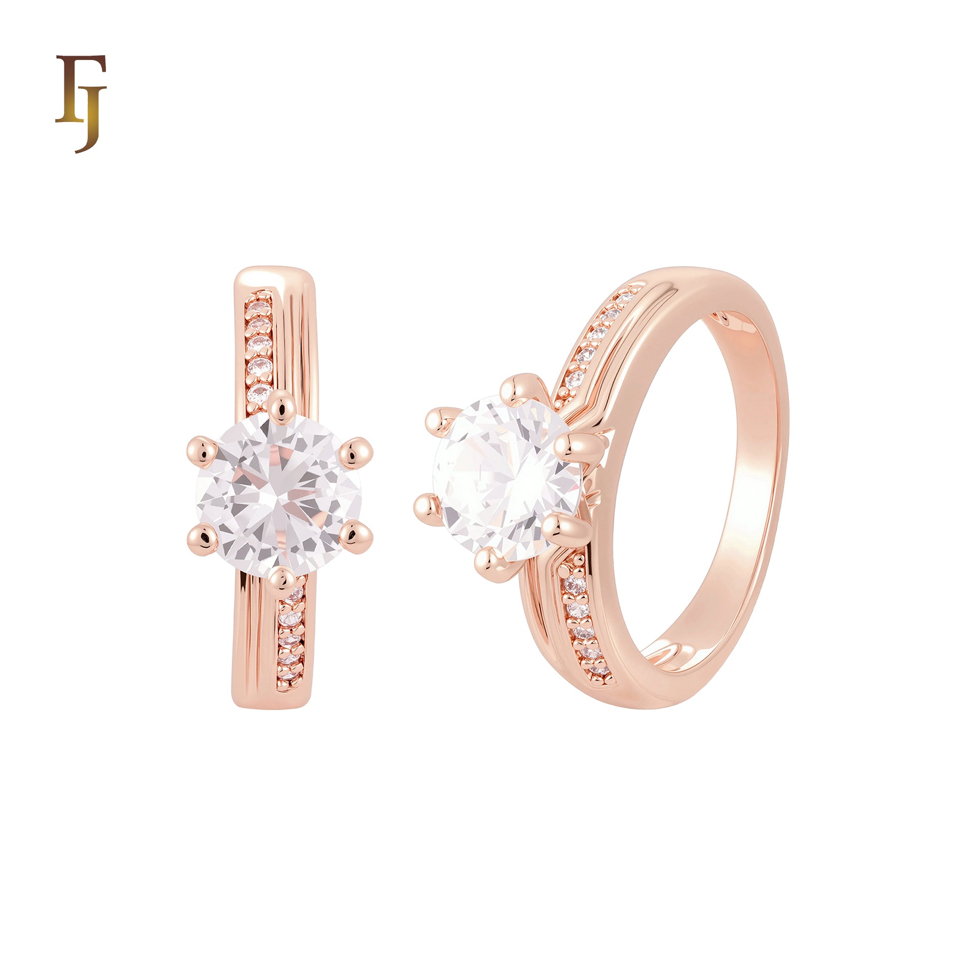 Twisted white CZs paved 14K Gold, Rose Gold Wedding Set Rings Engagement and Band