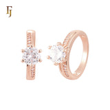 Twisted white CZs paved 14K Gold, Rose Gold Wedding Set Rings Engagement and Band