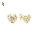 Heart of white CZs paved cluster 14K Gold, Rose Gold Stud Earrings