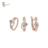 Conjunto de joyas de oro rosa de dos tonos con anillos y circonitas blancas en racimo de enlaces retorcidos