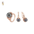 Elegant Black Pearl white CZs Rose Gold Jewelry Set with Rings
