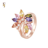 Luxurious Cluster colorful CZs Rose Gold Fashion Rings