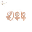 Conjunto de joyas de oro rosa de dos tonos con anillos y hojas de trébol mixtas circulares con circonitas blancas
