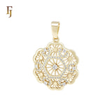 Radiant Hexagon Snowflake white CZs 14K Gold Filigree Pendant