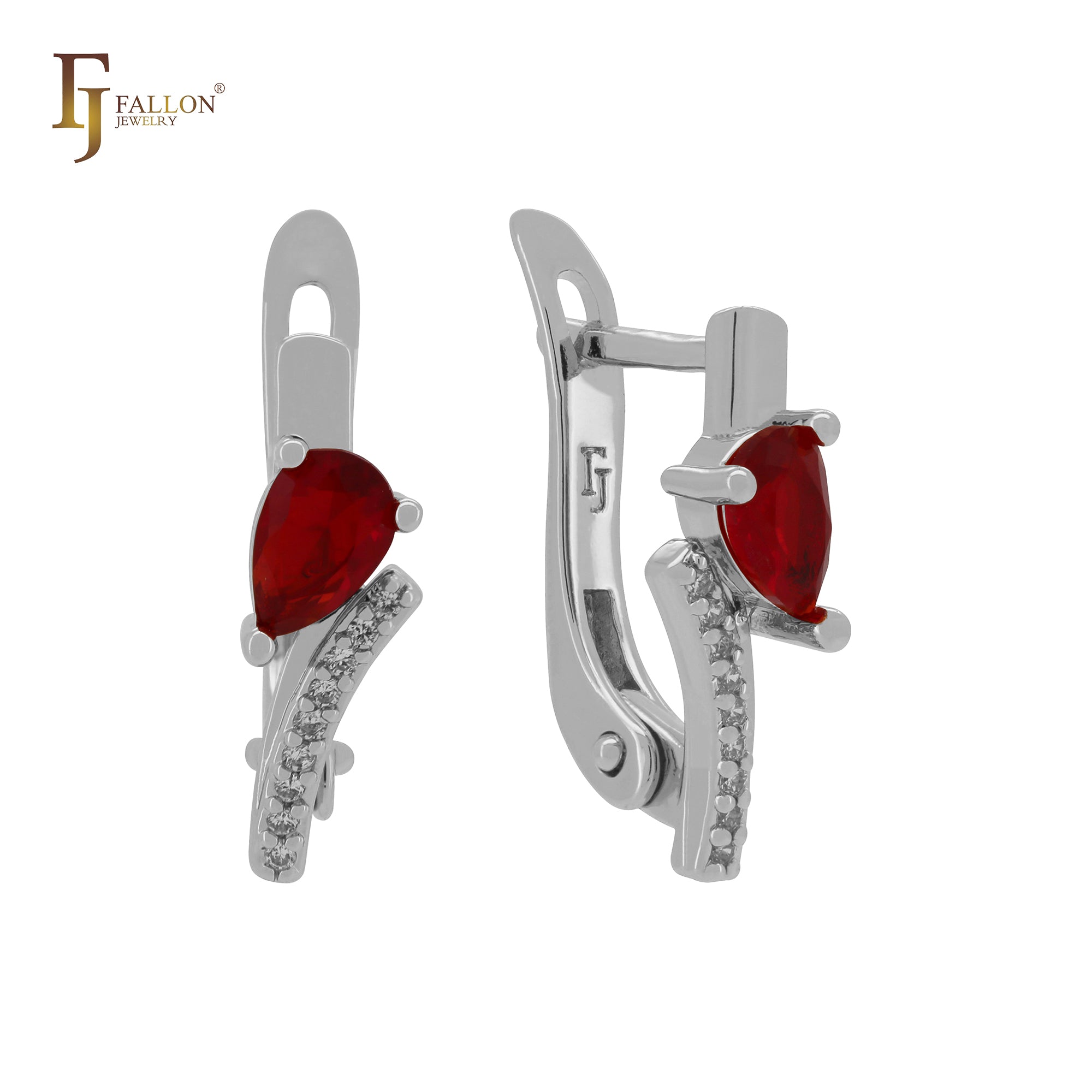 Серьги-клипсы из красного фианита с белыми фианитами в форме капли, 14-каратное золото, розовое золото, белое золото