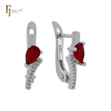 Серьги-клипсы из красного фианита с белыми фианитами в форме капли, 14-каратное золото, розовое золото, белое золото