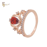 Birnenförmiger Solitär, bunte Zirkonia, 14 Karat Gold, 18 Karat Gold, Roségold, Cluster, weiße Zirkonia, Kronenringe