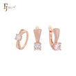 Conjunto de joyas de oro rosa con solitario y circonitas blancas pavimentadas y anillos
