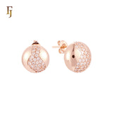 Semi-Sphere of white CZs ball 14K Gold Stud Earrings
