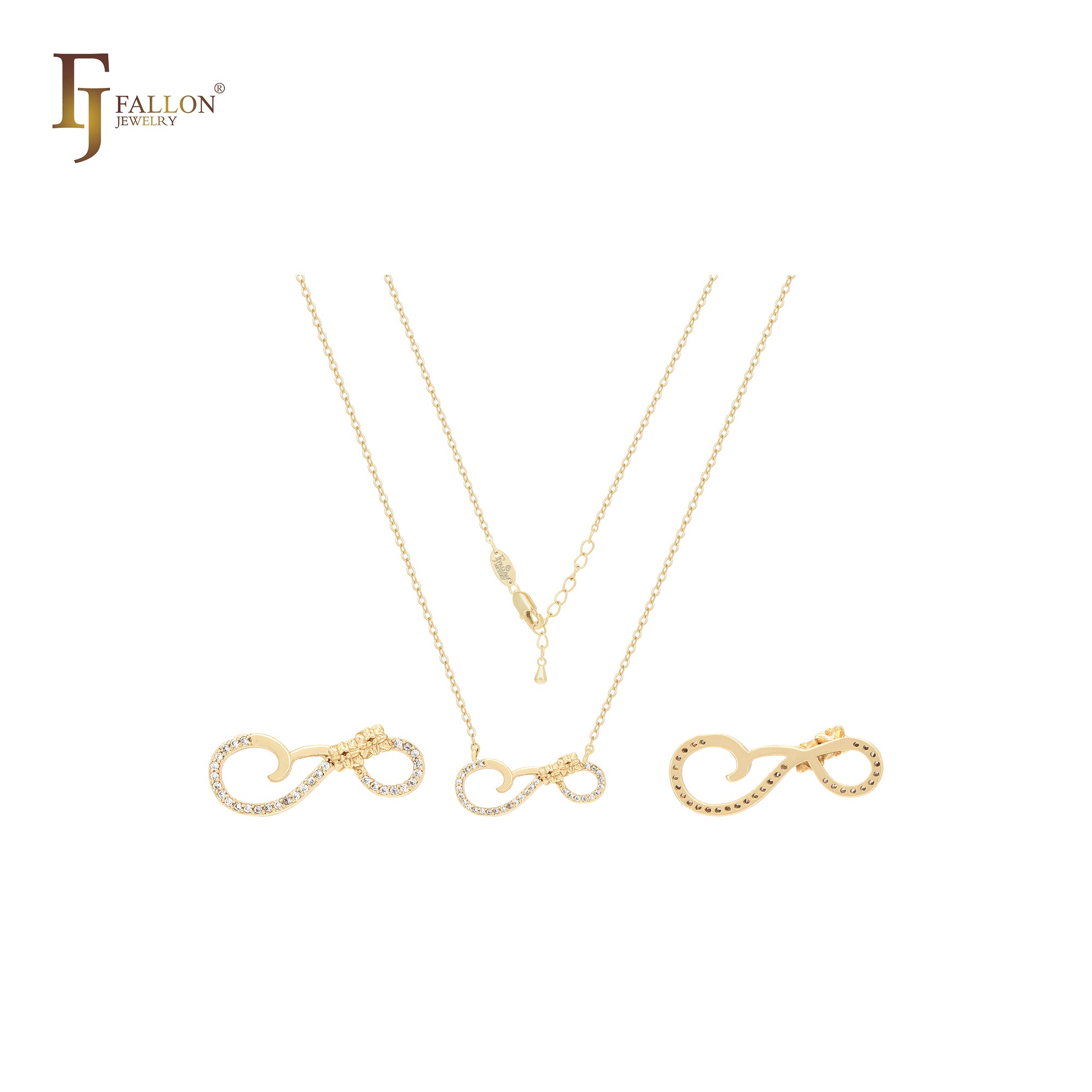 Collar de oro de 14 quilates con lazo de amor y circonitas blancas