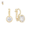 Solitaire rounded white CZs 14K Gold Russian Lock Earrings