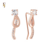 Solitaire white CZ Branch Rose Gold Crawler Ear Climber  Earrings