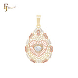 Heart-Shaped Crystal Teardrop Pendant | 14K Gold & Rose Gold Plated Filigree Necklace Charm – FJ Jewelry
