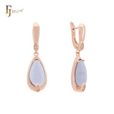 Pendientes de clip de oro rosa con piedra de gota colorida y solitario en forma de pera
