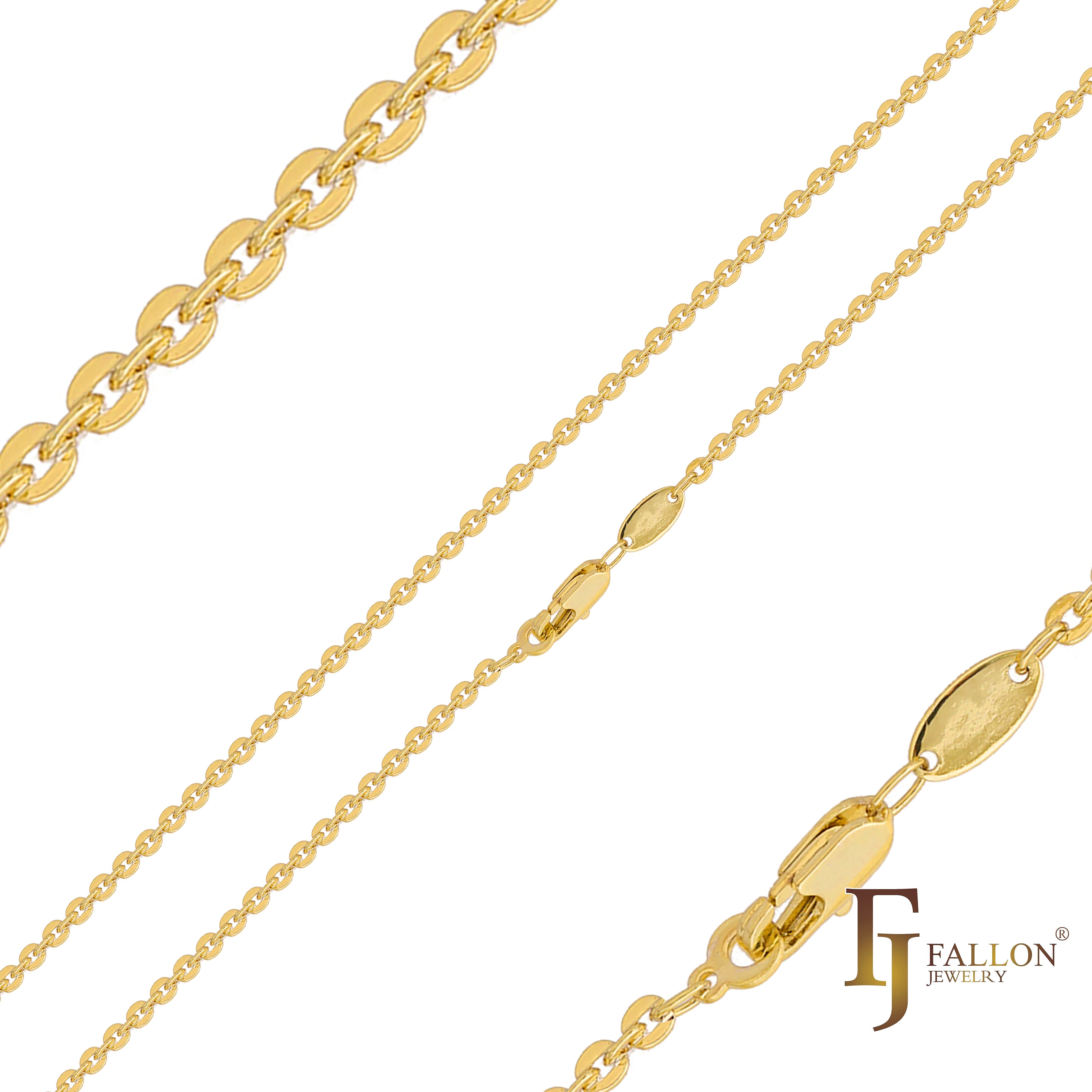 Cadenas de eslabones elegantes rolo con cable de disco hueco chapadas en oro de 14 quilates, oro rosa y oro blanco