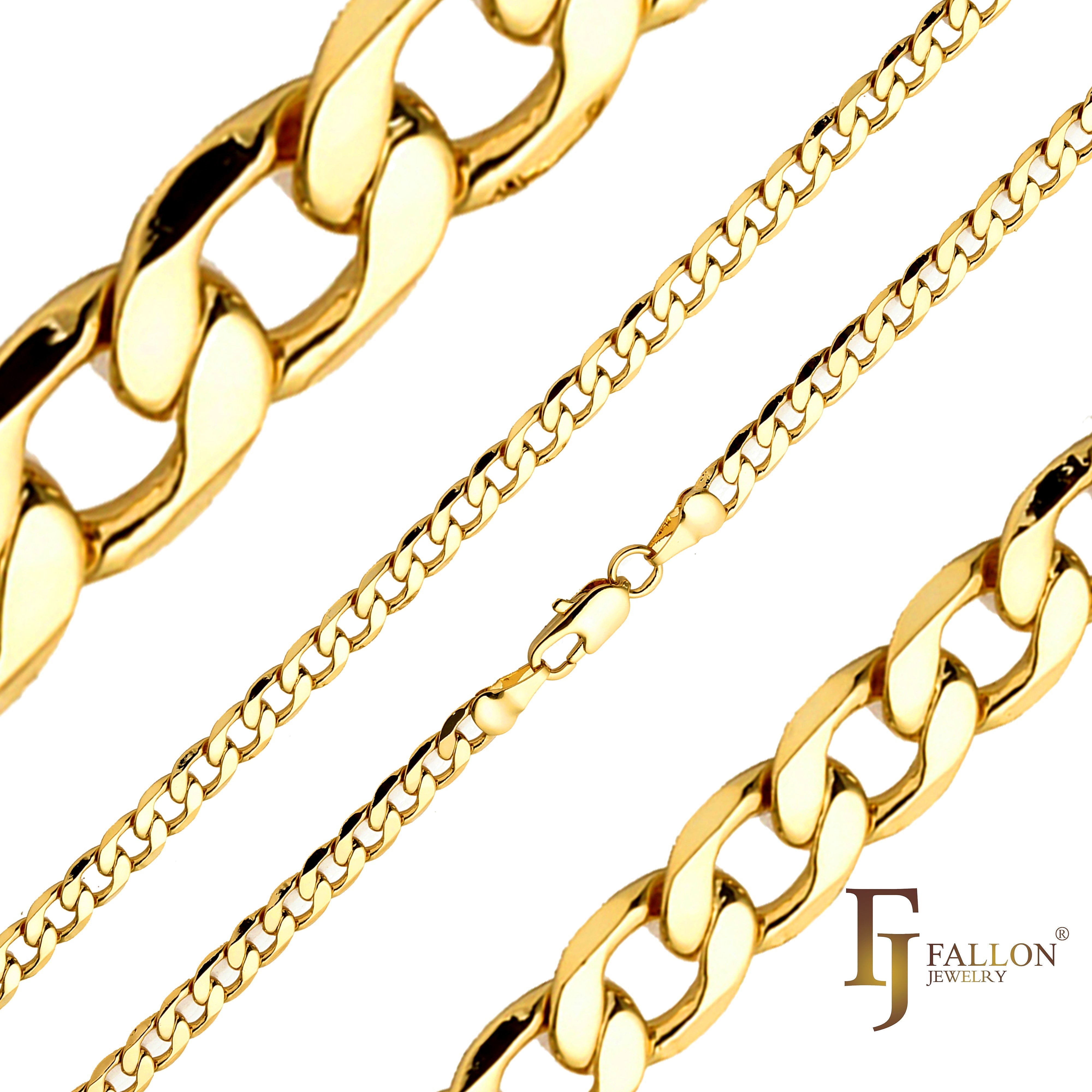 Cadenas clásicas de eslabones curvos [ancho 5,6 mm-12 mm] chapadas en oro de 14 quilates