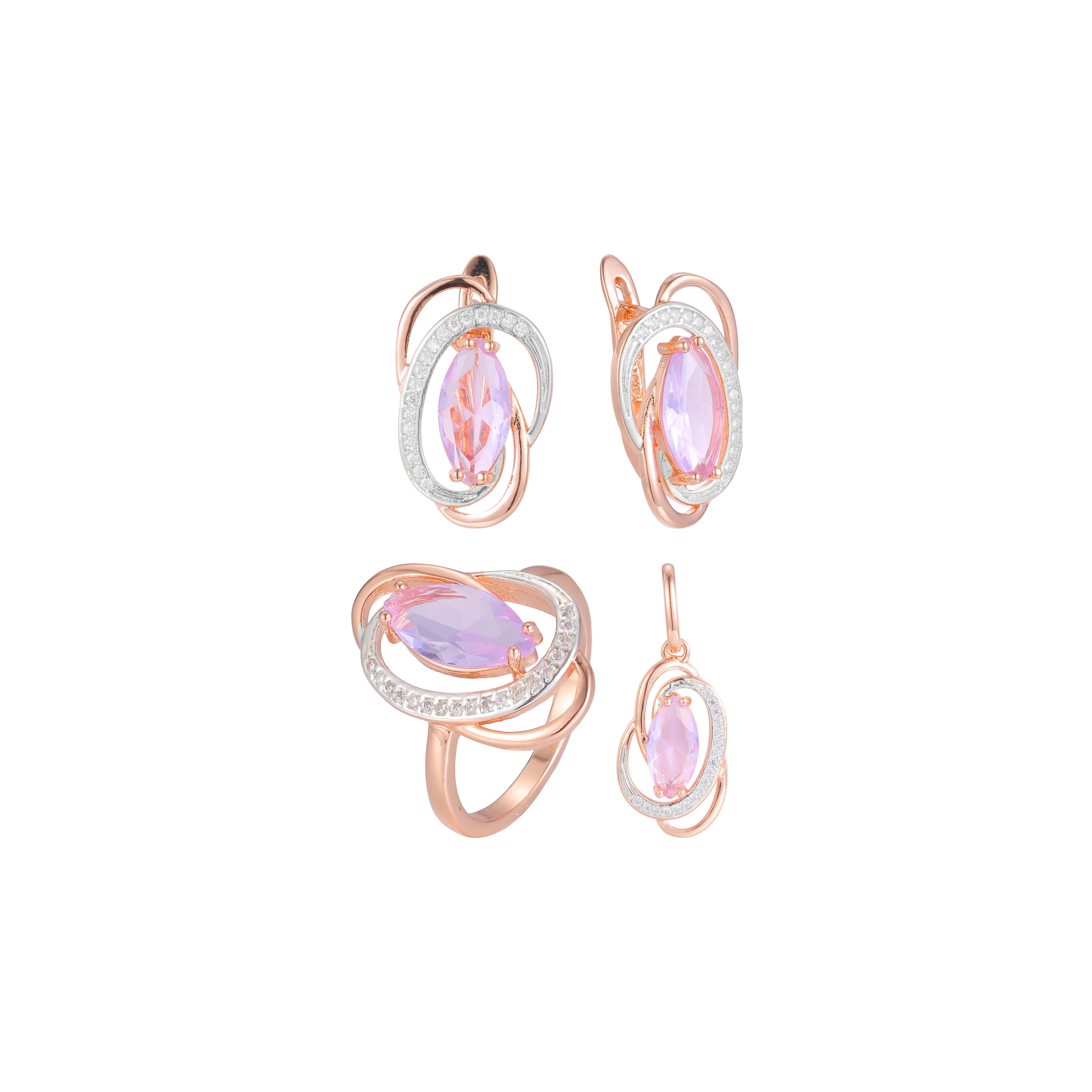 Conjunto de joyería Solitaire Marquise violeta claro bañado en Oro Rosa bicolor