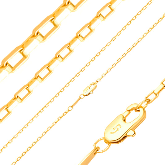 ホワイトゴールド、14K ゴールド、ローズゴールドメッキの長方形ボックス リンク チェーン