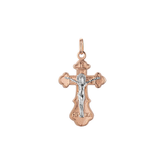 Eastern Orthodox Russian budded pendant in Rose Gold two tone, 14K Gold plating colors
