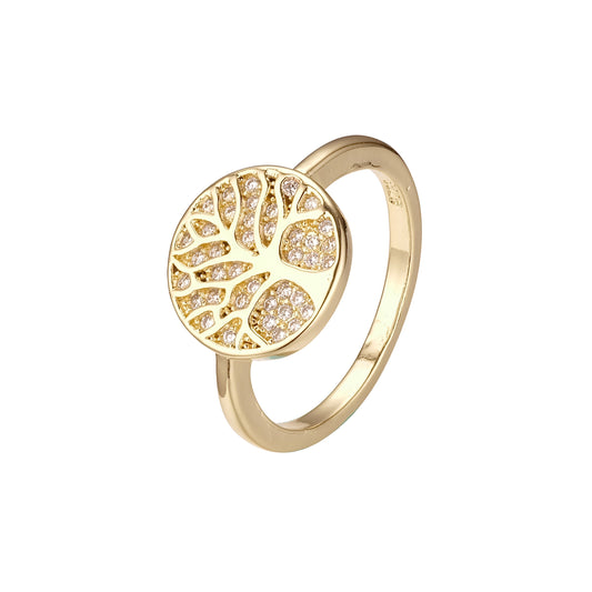 Anillos de vida de Oro 14K de pavimentación de árboles.