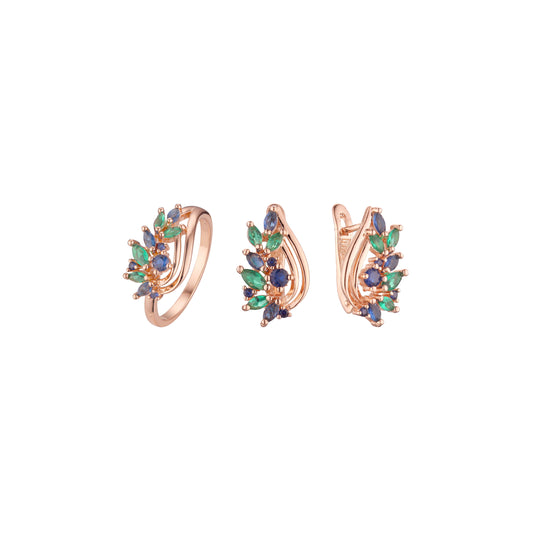 Conjunto de racimo mixto verde y azul de oro rosa