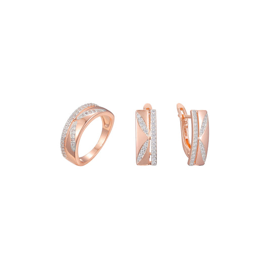 Solit?rperlen- und Bl?tterring-Schmuckset in Ros¨¦goldfarben plattiert