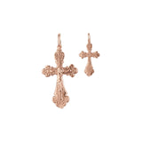 Budded Rose Gold Russian Orthodox Cross budded pendant