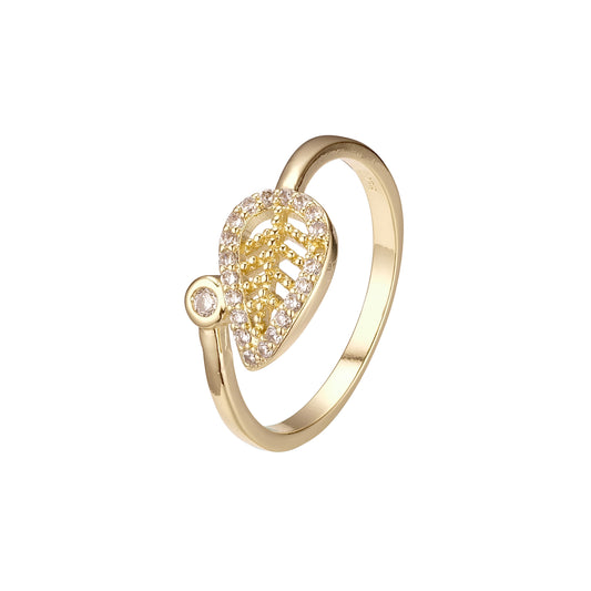 Anillos de moda de Oro 14K con adoquín de hojas