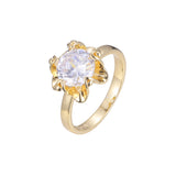 Solitario grandes anillos redondos de piedra en Oro de 18K, baño de Oro de 14K colores