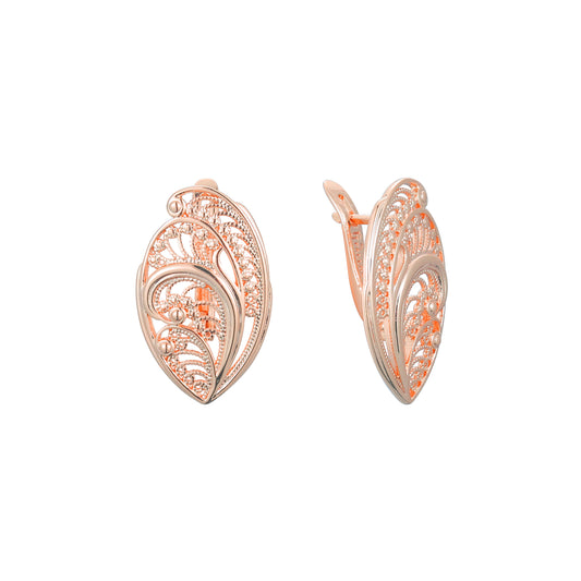 Pendientes de Filigrana en Oro de 14K, baño de Oro Rosa colores