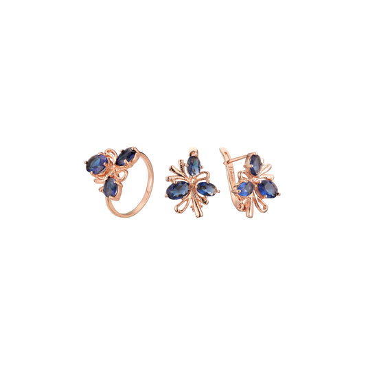 Conjunto de flores de tres piedras de oro rosa