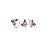 Conjunto de flores de tres piedras de oro rosa