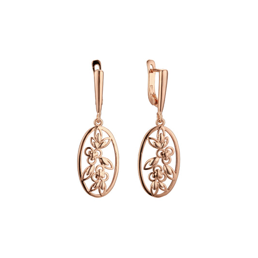 Elegantes pendientes bicolor de oro rosa con flores y frutas