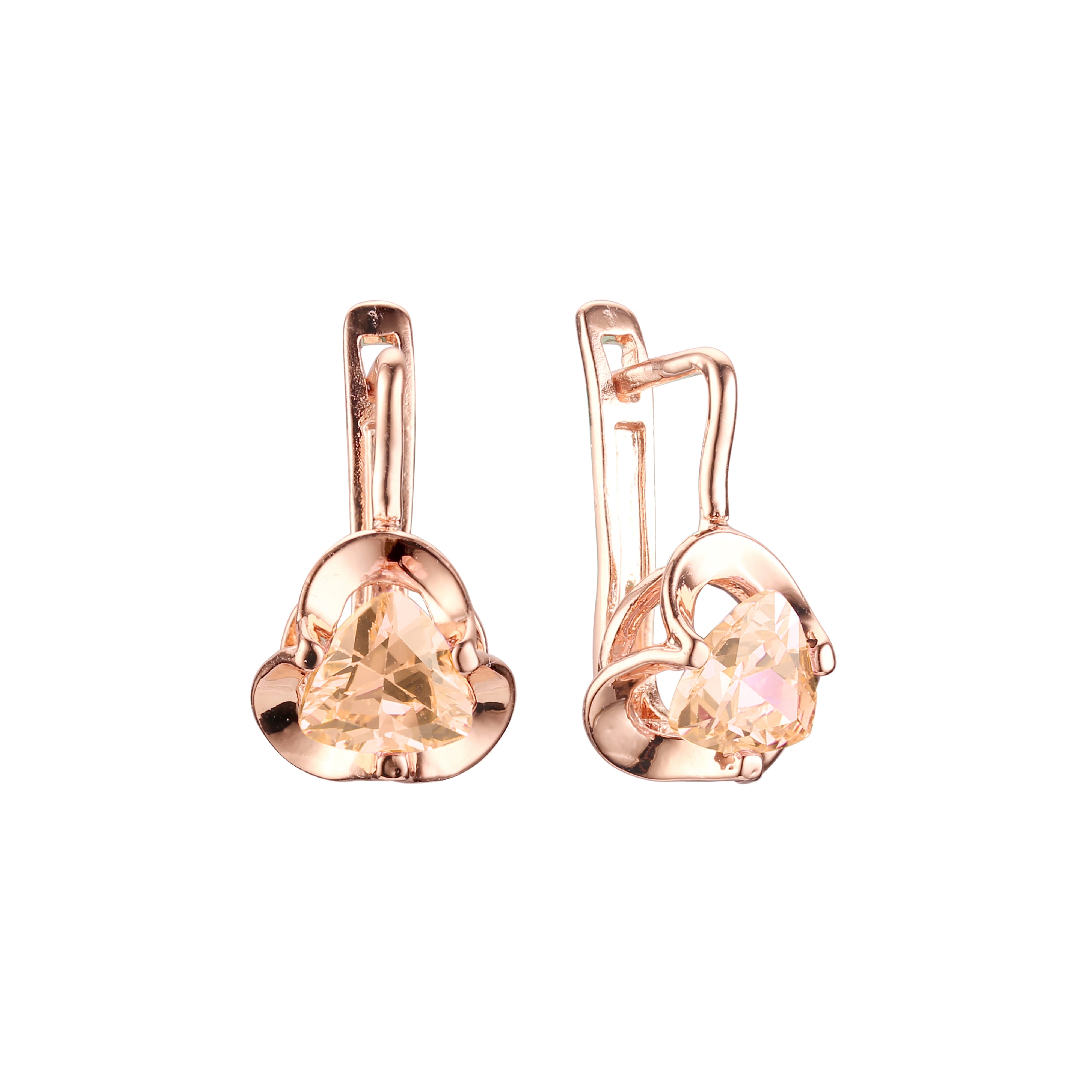 .Pendientes de circonita blanca con solitario con garras de oro rosa
