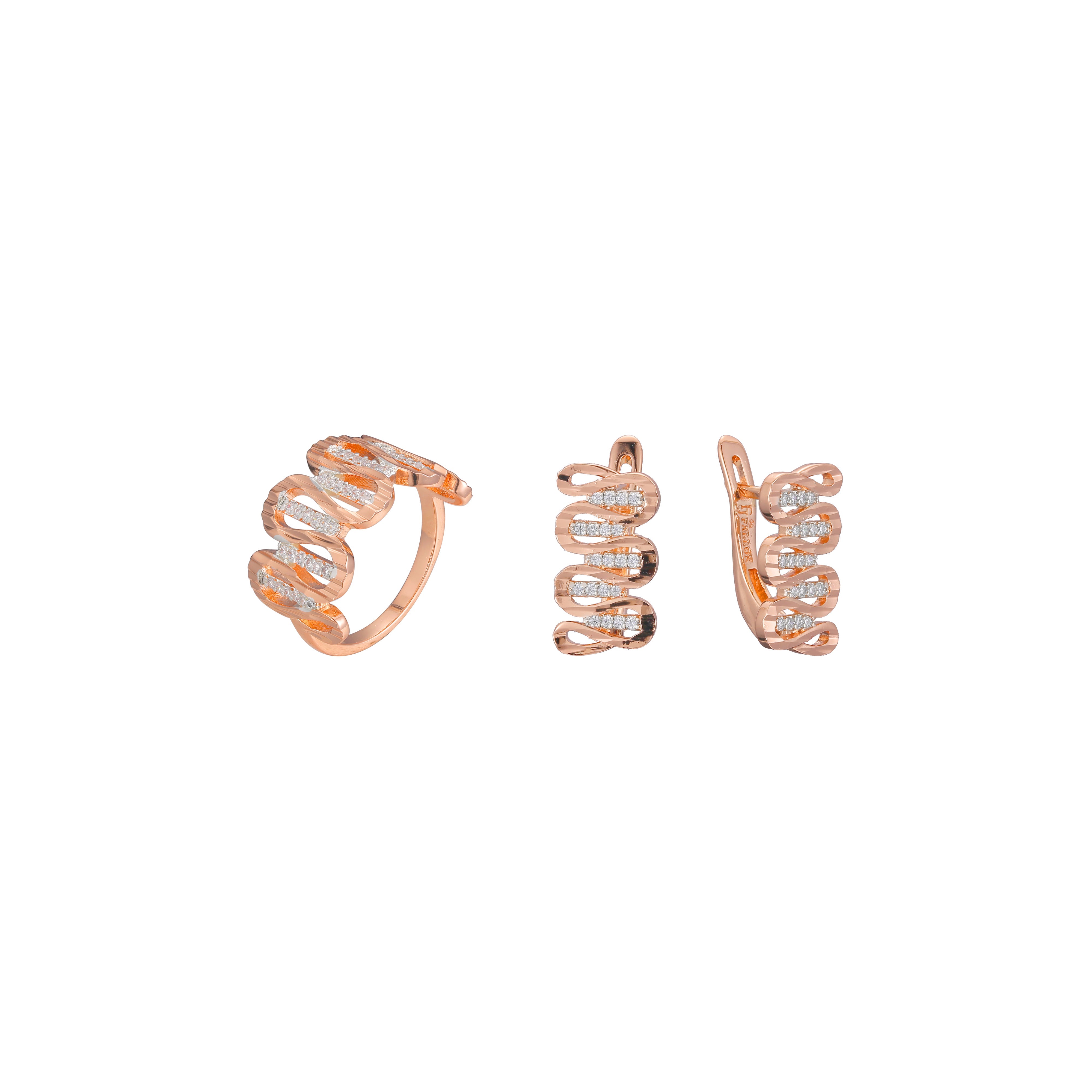 Juego de zigzag de dos tonos de oro rosa.