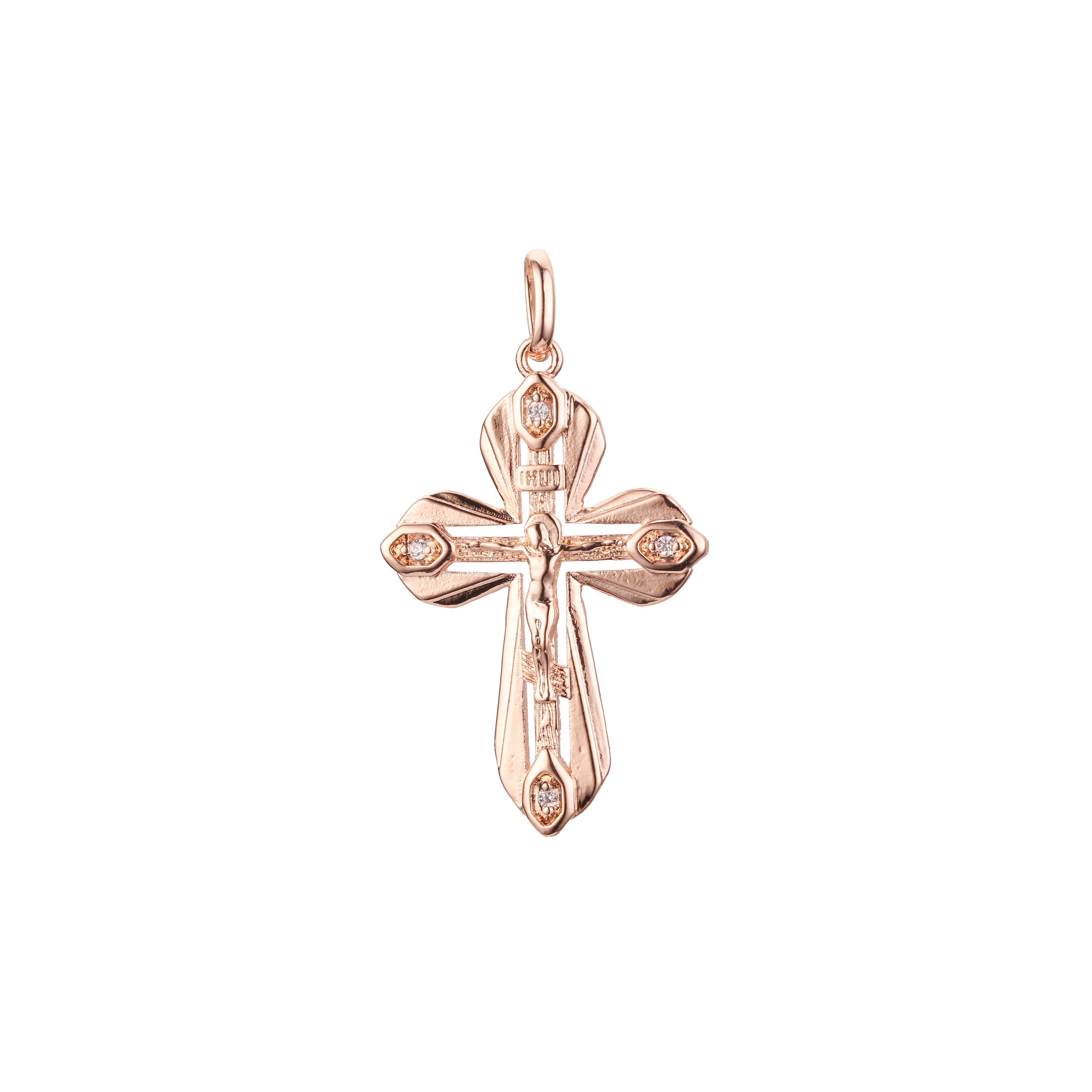 Orthodox Cross pendant in Rose Gold two tone, 14K Gold plating colors