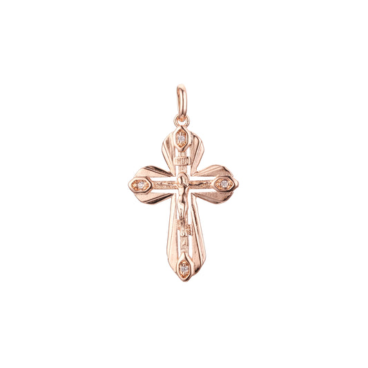 Orthodox Cross pendant in Rose Gold two tone, 14K Gold plating colors