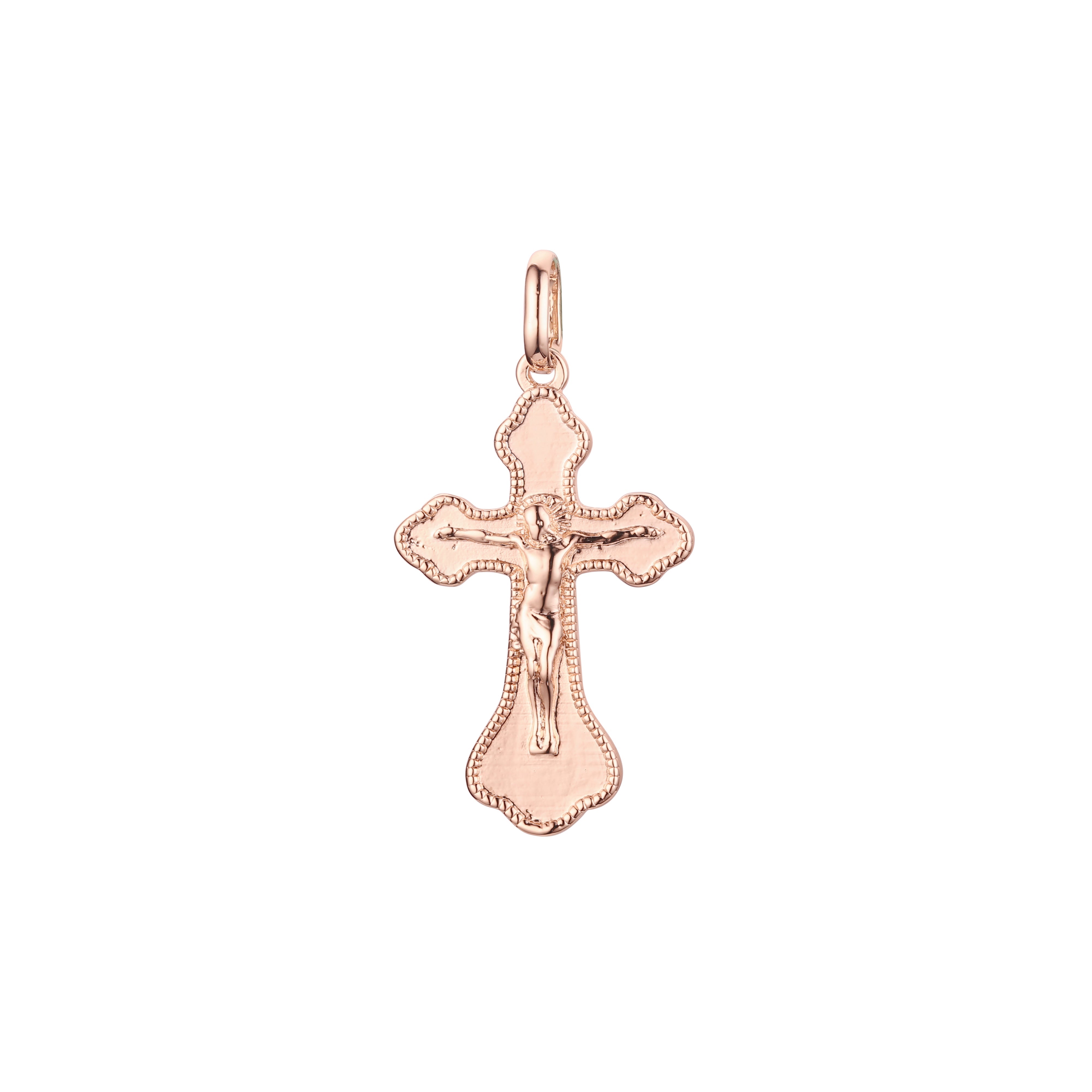 Eastern Orthodox Russian budded pendant in 14K Gold, Rose Gold two tone & White Gold plating colors