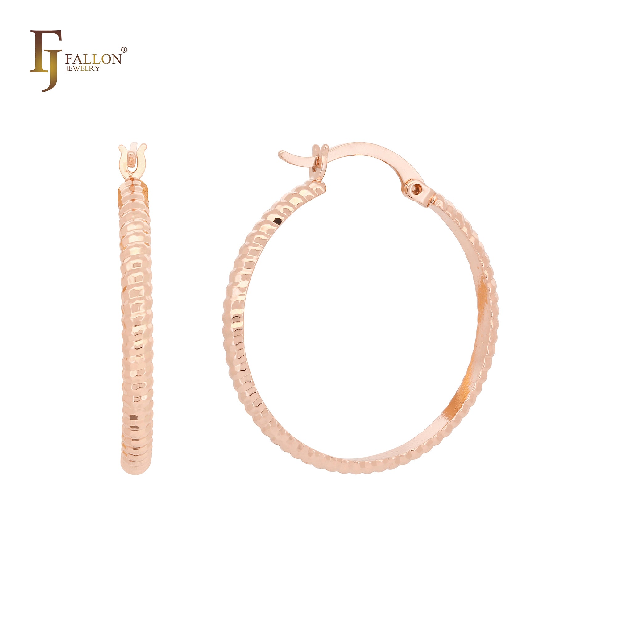 Aros de oro de 14 quilates, oro rosa y oro blanco con textura de cuerda redondeada
