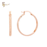 Aros de oro de 14 quilates, oro rosa y oro blanco con textura de cuerda redondeada