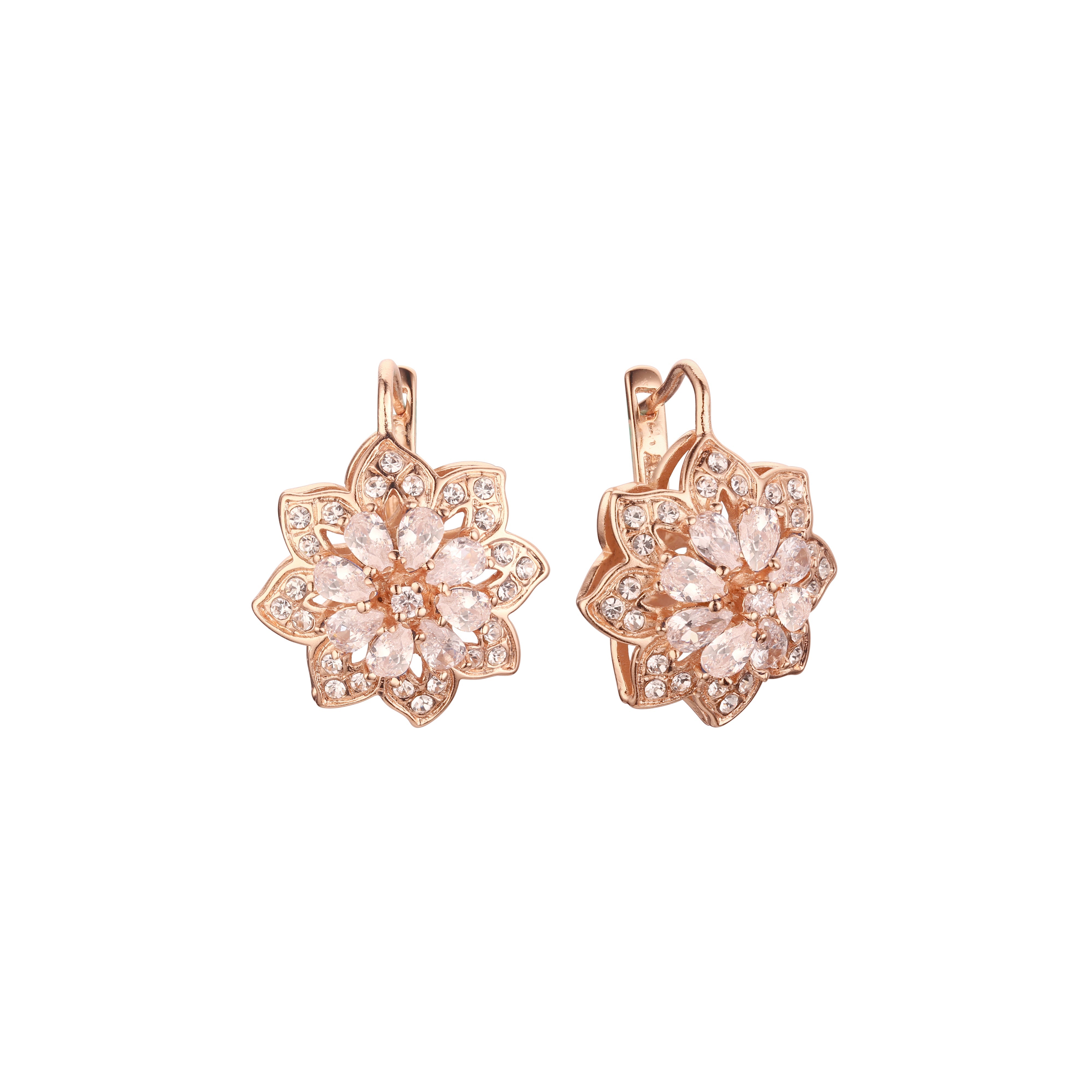 Aretes de flor de racimo de girasol en colores de baño de Oro 14K, oro blanco, oro rosa