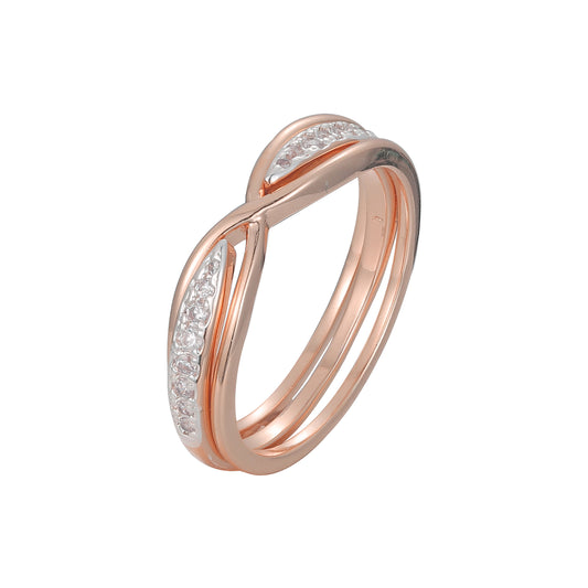 Criss-Cross tres dos anillos de boda de oro de 14 quilates, oro rosa de dos tonos