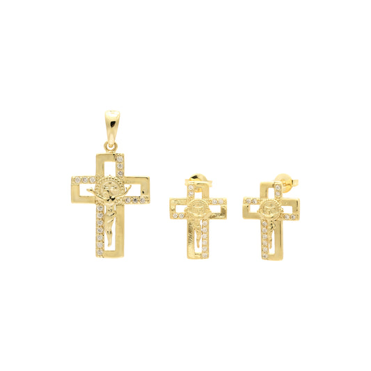 Conjunto de cruz de oro rosa