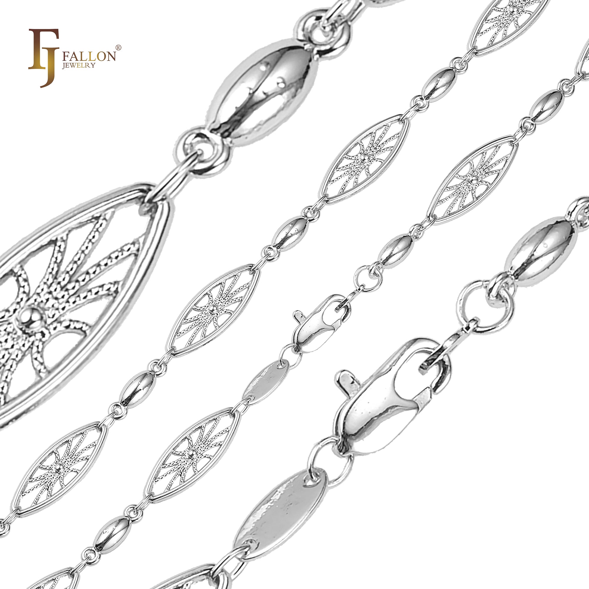Beads cadenas de eslabones de filigrana de red de fantasía chapadas en oro blanco, Oro 14K, oro rosa, dos tonos