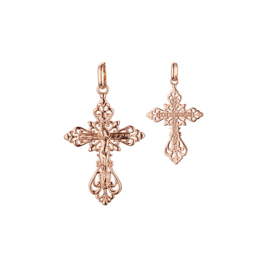 Eastern Orthodox Russian budded pendant in Rose Gold two tone, 14K Gold plating colors
