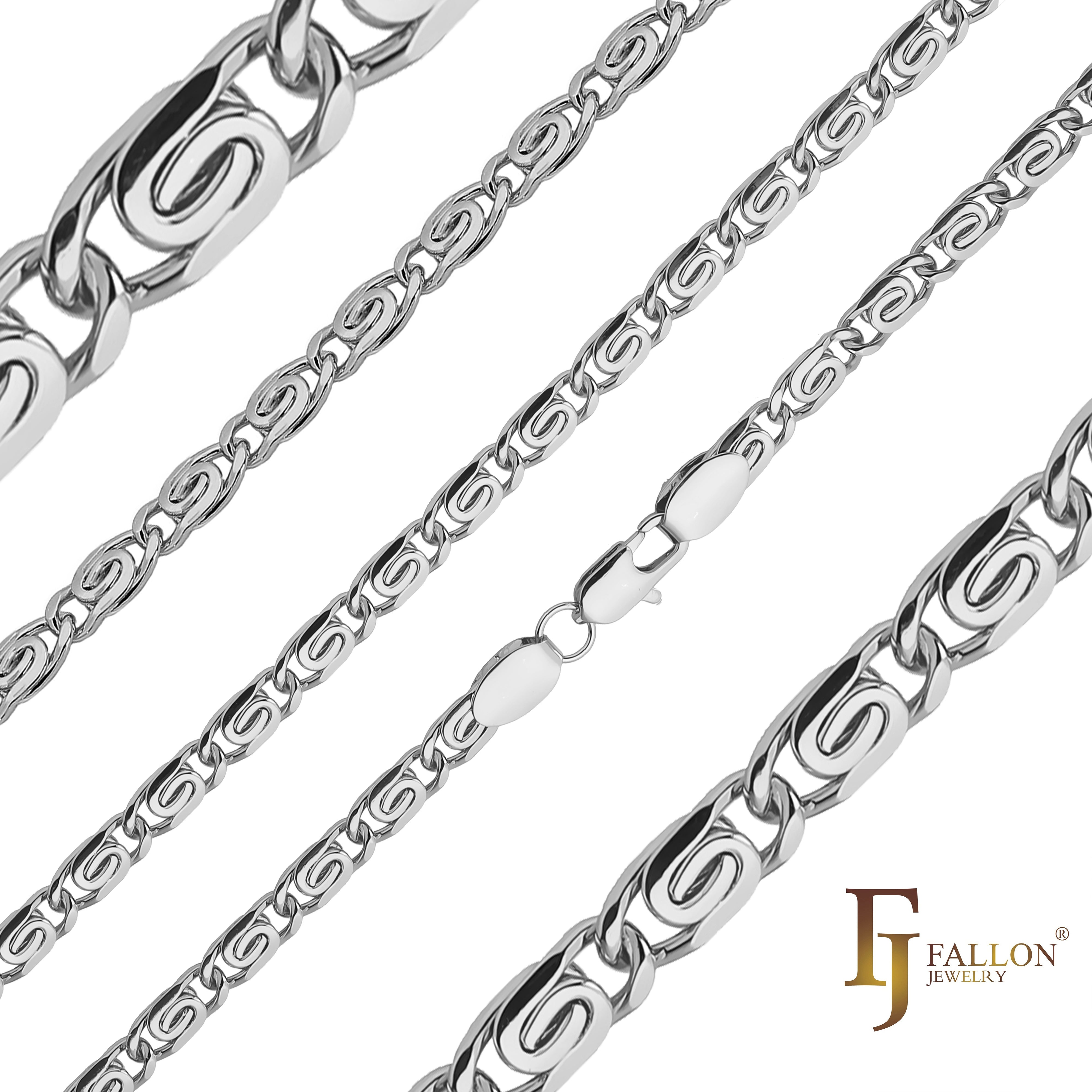 Flanco redondeado clásico Eslabón de caracol Oro 14K, Cadenas de oro blanco