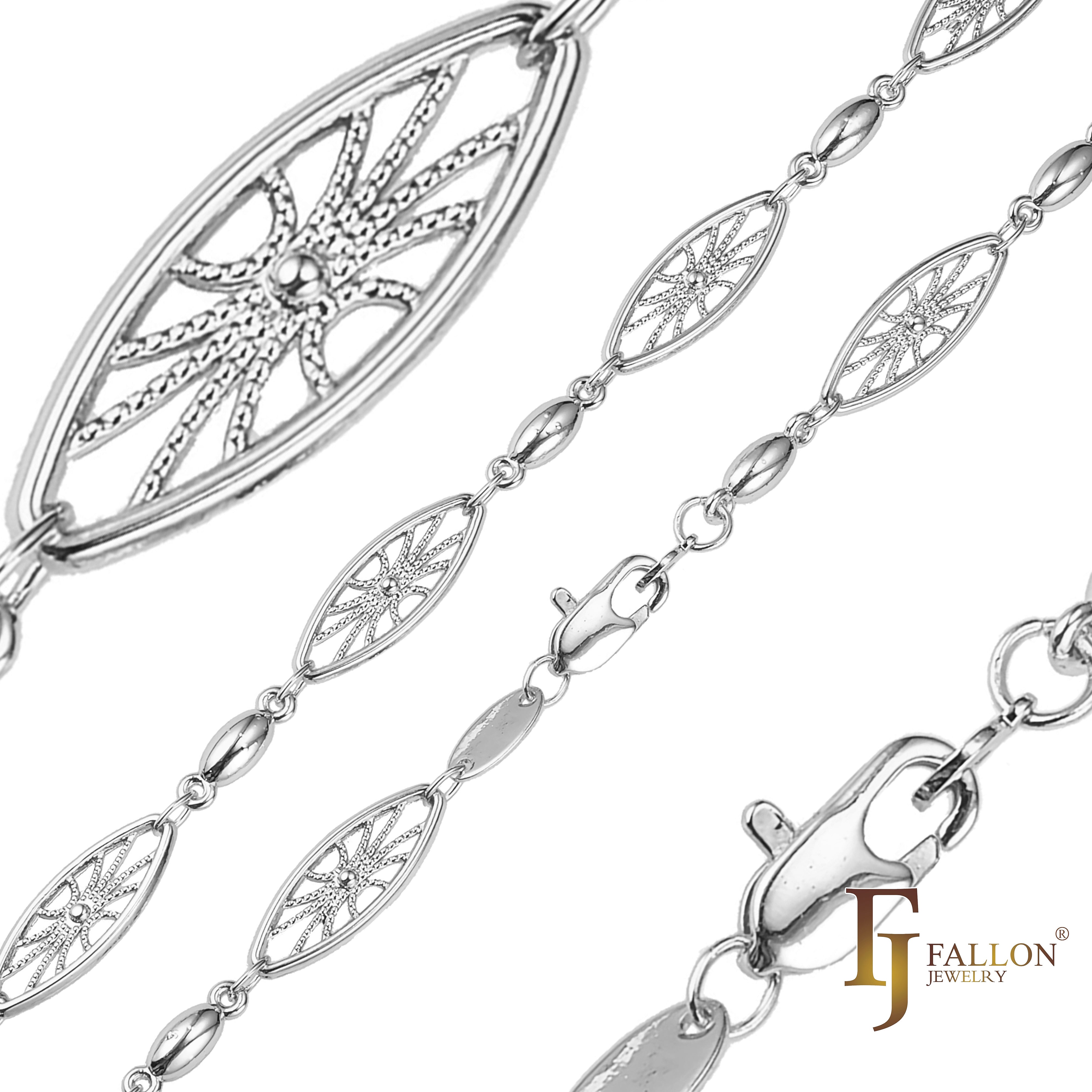Beads cadenas de eslabones de filigrana de red de fantasía chapadas en oro blanco, Oro 14K, oro rosa, dos tonos
