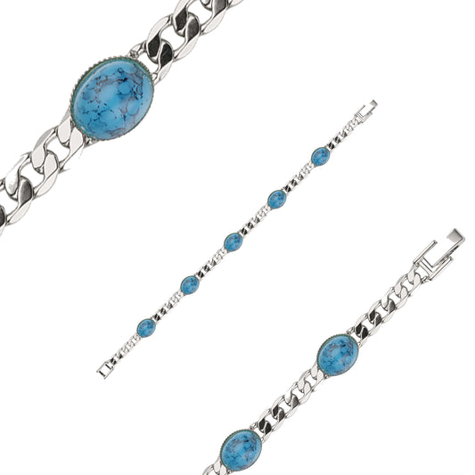 Cuban link turquoise bracelets plated in 14K Gold, 18K Gold colors