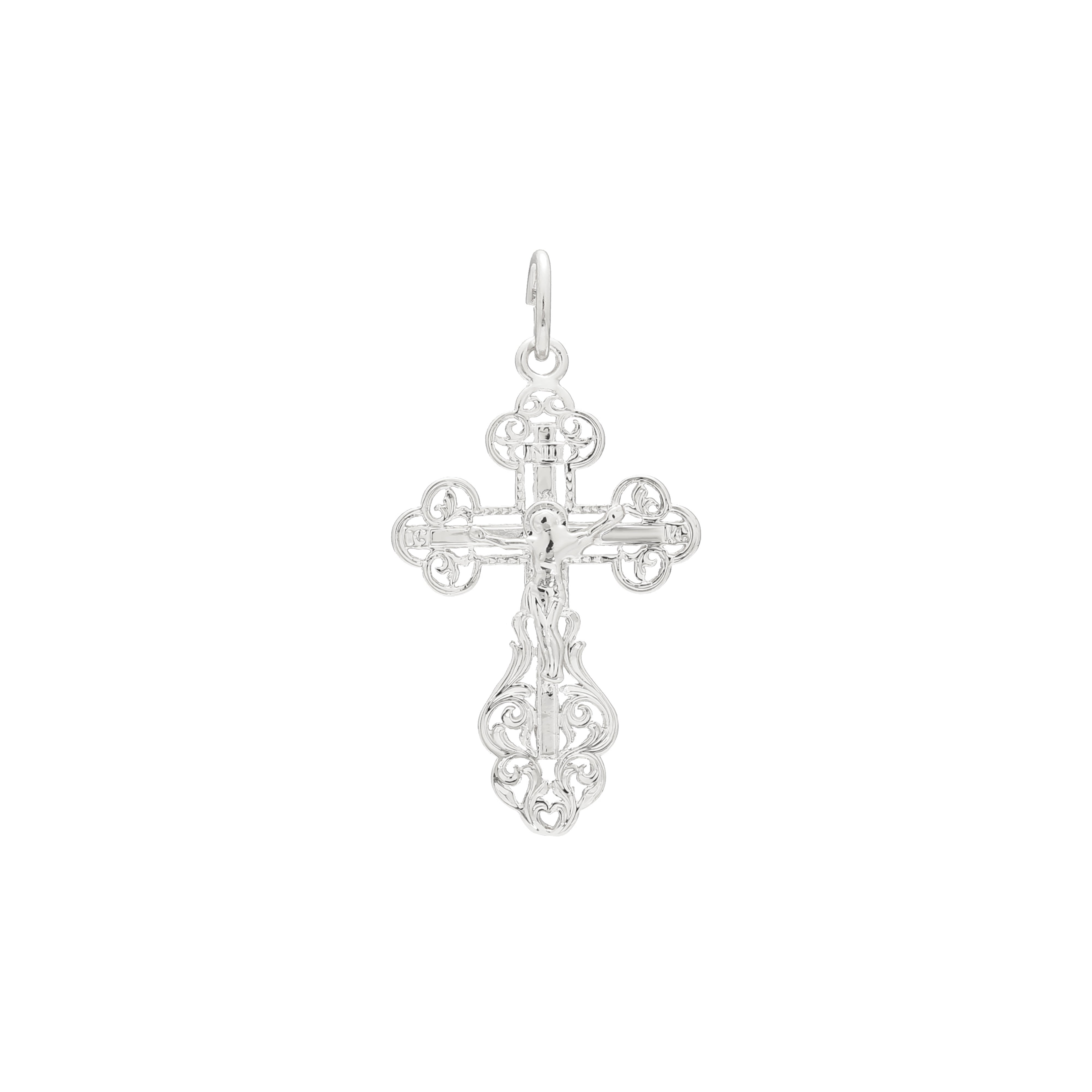 Orthodox cross budded pendant in 14K Gold, Rose Gold & White Gold plating colors